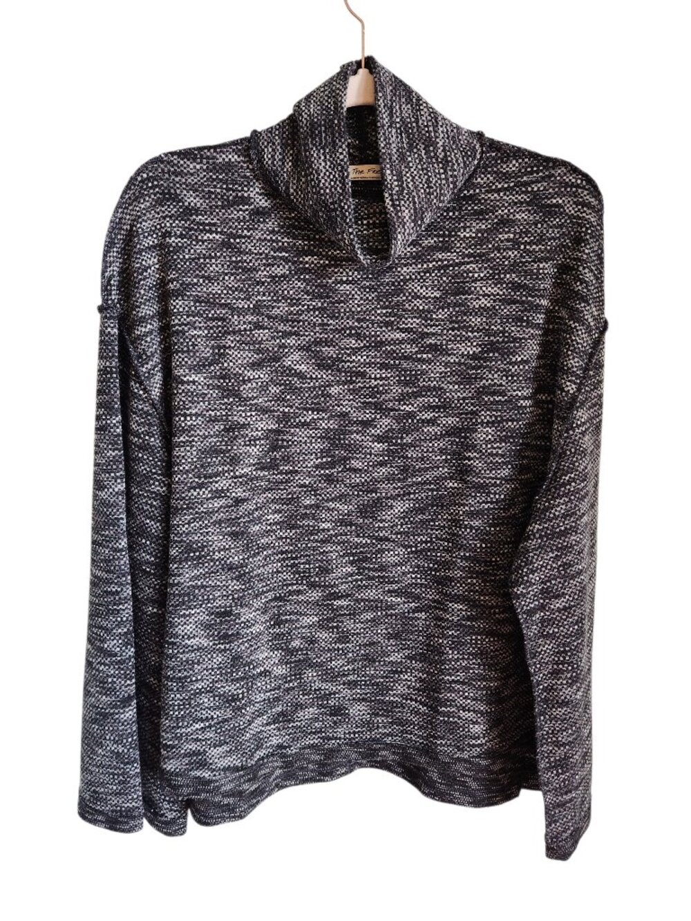 Free People Sweater Medium Black We the Free Sunny Days Textured Knit Turtleneck